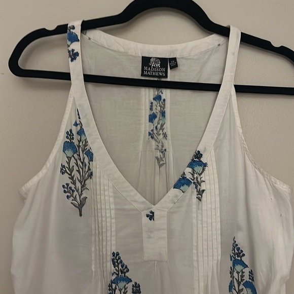 Madison Matthews White Floral Print Tank Dress Sz XS Coastal Boho Relaxed Chic - Picture 5 of 7